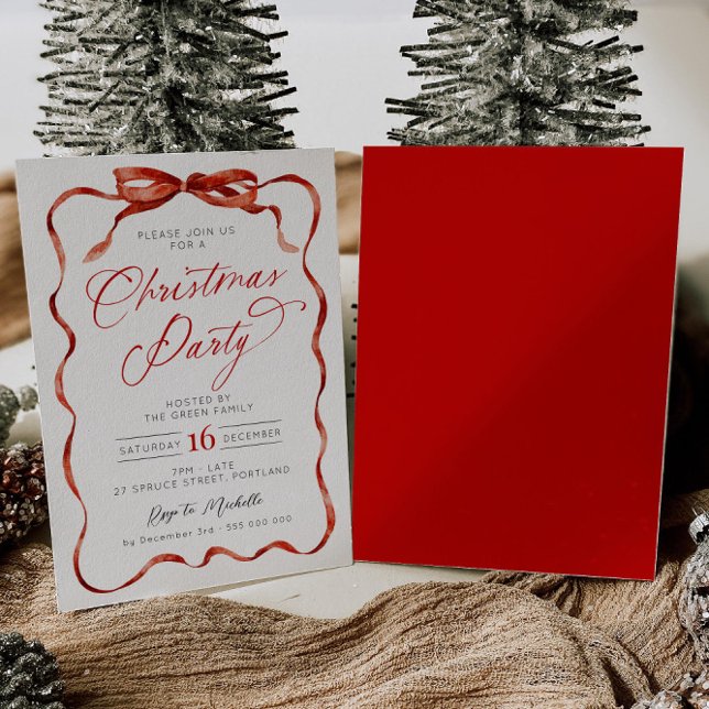 Red Ribbon Christmas Party Invitation Inbjudningar (Skapare uppladdad)