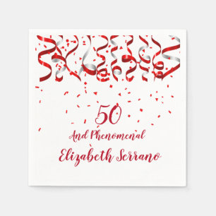 Red Ribbon & Confetti 50:e Födelsedagsfesten Cockt Pappersservett