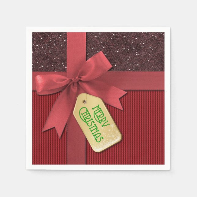 Red Ribbon God jul Gift Napkins Pappersservett (Framsidan)