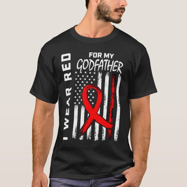 Red Ribbon Godfather Heart Disease Awareness Ameri T Shirt (Framsida)