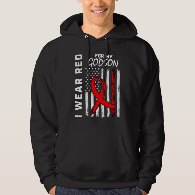 Red Ribbon Godson Heart Disease Awareness American Hoodie (Framsida)