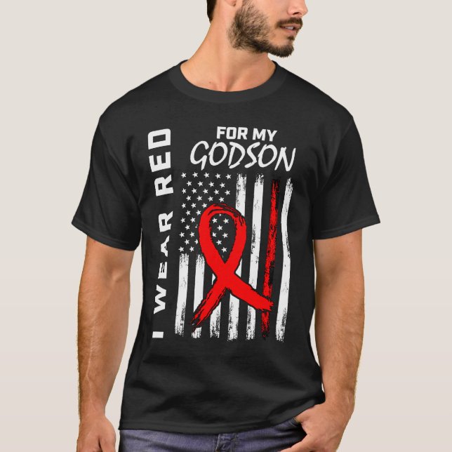 Red Ribbon Godson Heart Disease Awareness American T Shirt (Framsida)