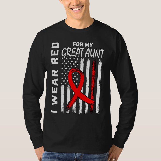 Red Ribbon Great Aunt Heart Disease Awareness Amer T Shirt (Framsida)