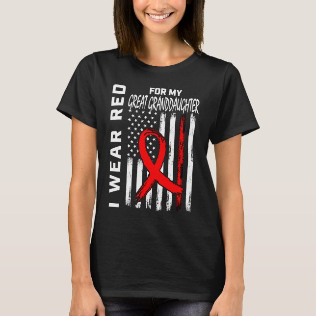 Red Ribbon Great Granddaughter Heart Disease Aware T Shirt (Framsida)
