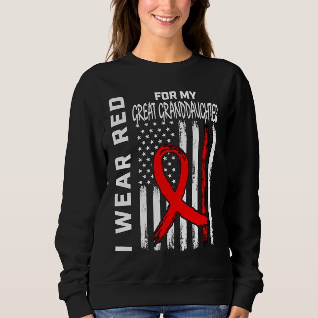 Red Ribbon Great Granddaughter Heart Disease Aware T Shirt (Framsida)