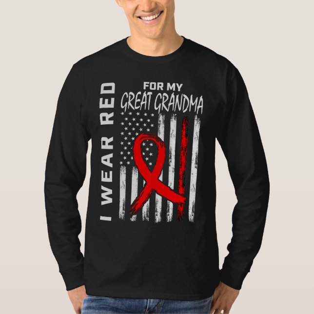 Red Ribbon Great Grandma Heart Disease Awareness U T Shirt (Framsida)