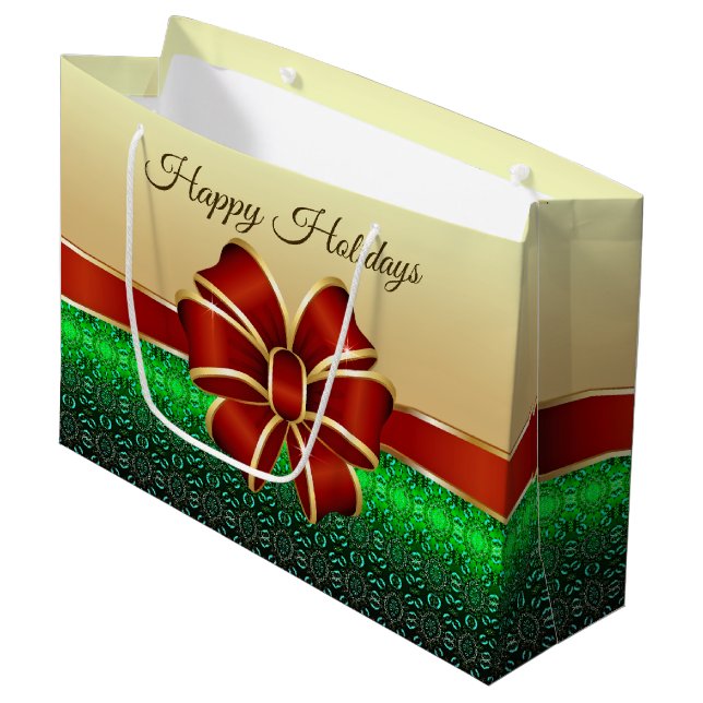 Red Ribbon Guld Helgdag Gift Bag (Framsidan Vinklad)