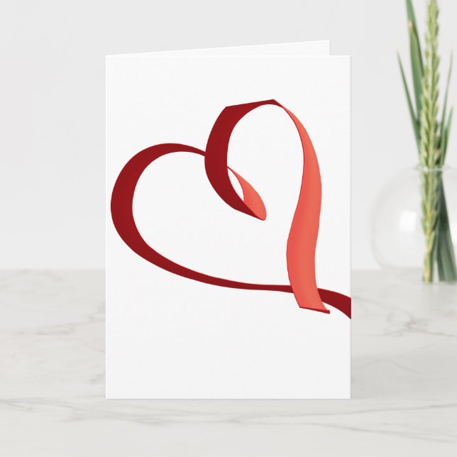 Red Ribbon Header on Valentine's Card Kort (Framsida)