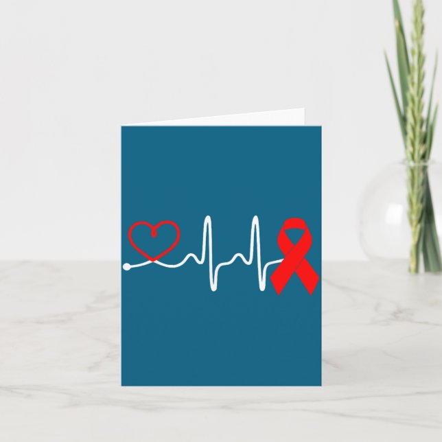 Red Ribbon Heartbeat Design For Heart Disease Awar Kort (Framsida)