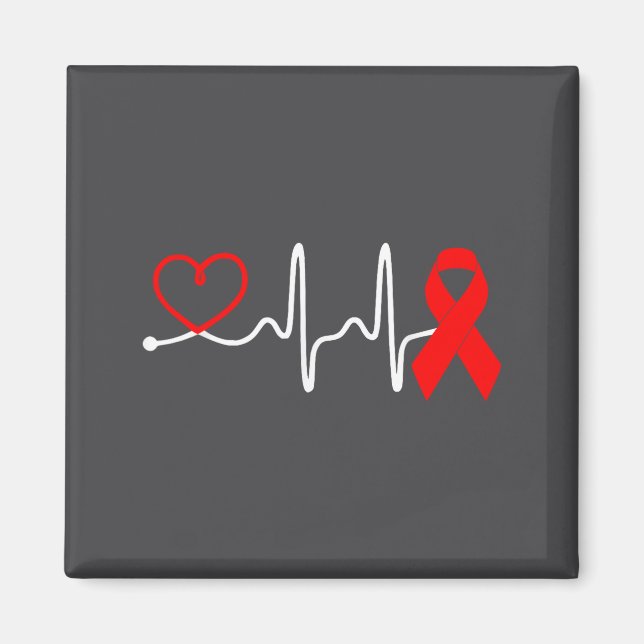 Red Ribbon Heartbeat Design For Heart Disease Awar Magnet (Framsidan)