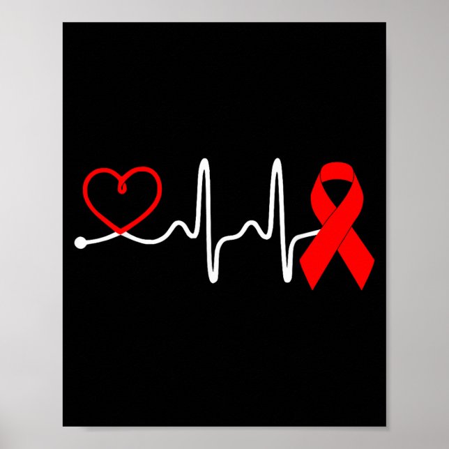 Red Ribbon Heartbeat Design For Heart Disease Awar Poster (Framsidan)