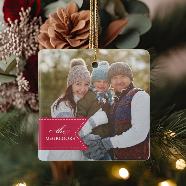 Red Ribbon | Helgdag Photo Julgransprydnad Keramik (Skapare uppladdad)