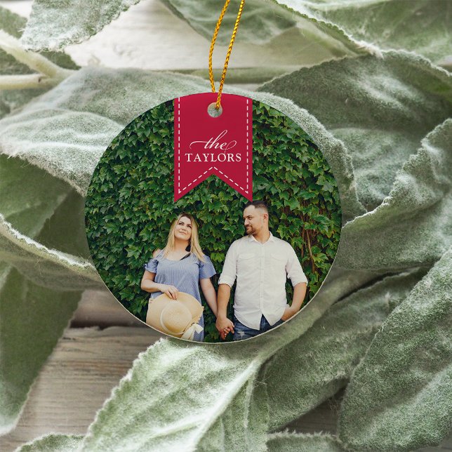 Red Ribbon | Helgdag Photo Julgransprydnad Keramik (Skapare uppladdad)