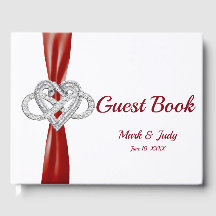 Red Ribbon Infinity Heart Bröllop Guestbook