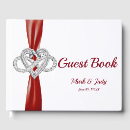 Red Ribbon Infinity Heart Bröllop Guestbook Gästböcker