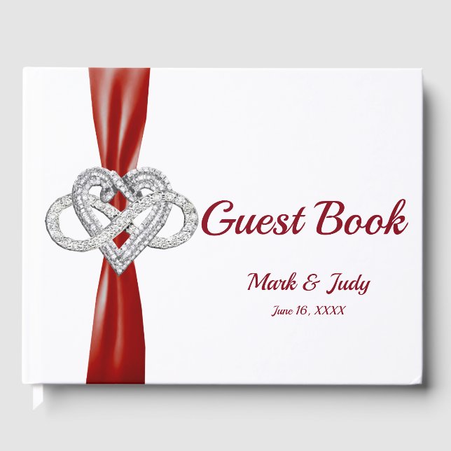 Red Ribbon Infinity Heart Bröllop Guestbook Gästböcker (Framsida)