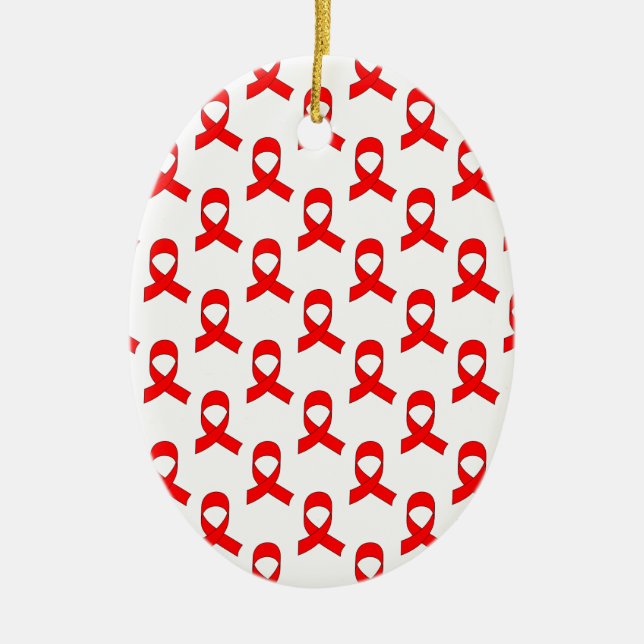 Red Ribbon Mönster Julgransprydnad Keramik (Framsidan)