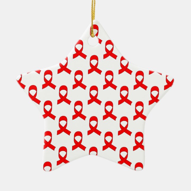 Red Ribbon Mönster Julgransprydnad Keramik (Framsidan)