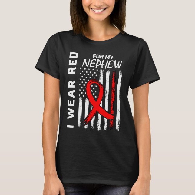 Red Ribbon Nephew Heart Disease Awareness American T Shirt (Framsida)