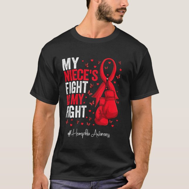 Red Ribbon Niece Hemophilia Awareness T Shirt (Framsida)