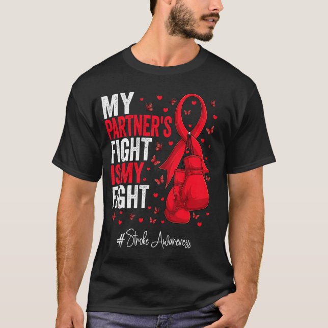 Red Ribbon Partner Stroke Awareness T Shirt (Framsida)