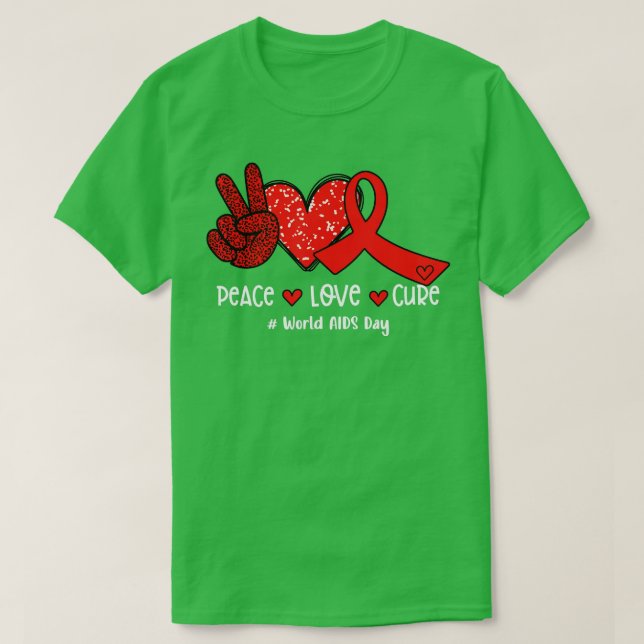 Red Ribbon Peace Kärlek Cure World AIDS Day T Shirt (Design framsida)