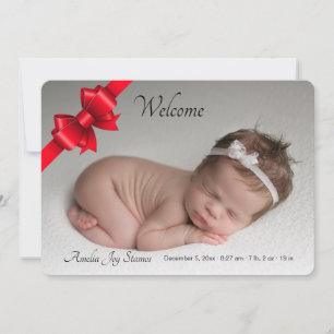 Red Ribbon Photo Birth Announcement Meddelande