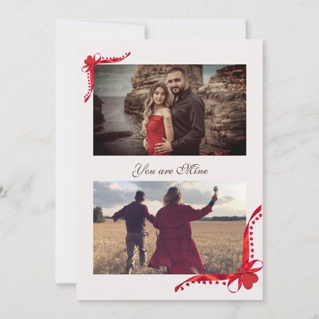 Red Ribbon Photo Ram Helgdag Card Tack Kort (Framsida)