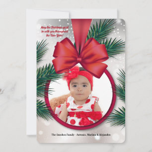 Red Ribbon Ram Photo Helgdag Card Julkort