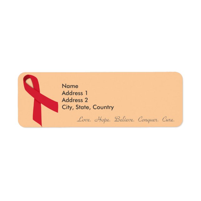 Red Ribbon Returetiketter för Stroke, AIDS Returadress Etikett (Framsidan)