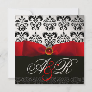 RED RIBBON RUBY WHITE BLACK DAMASK MONOGRAM INBJUDNINGAR