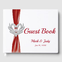 Red Ribbon Silver Svanar Bröllop Guestbook