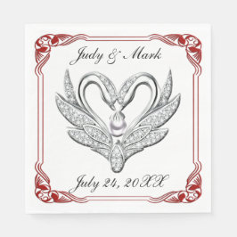 Red Ribbon Silver Svanar Papper Napkins Pappersservett