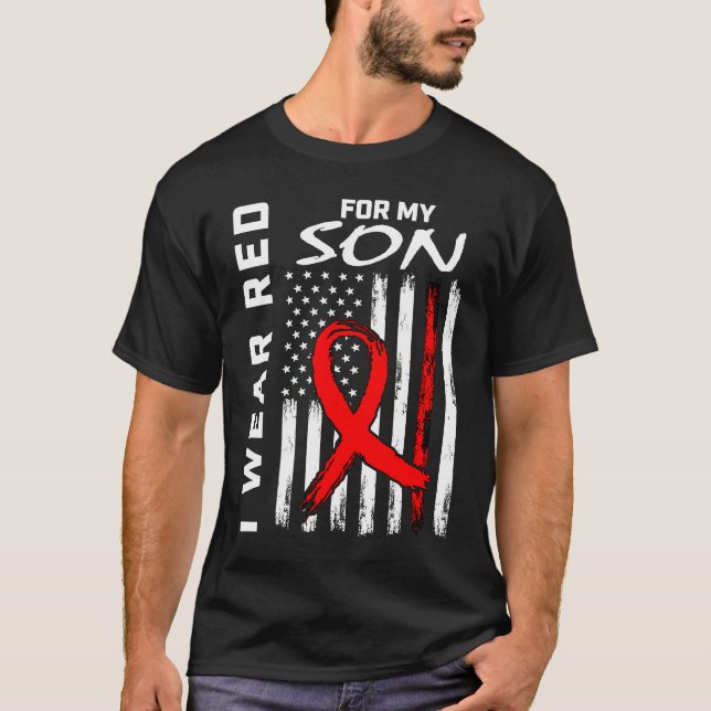 Red Ribbon Son Heart Disease Awareness American Fl T Shirt (Framsida)