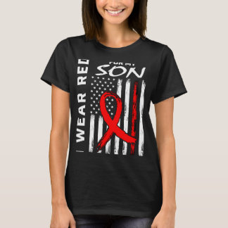 Red Ribbon Son Heart Disease Awareness American Fl T Shirt