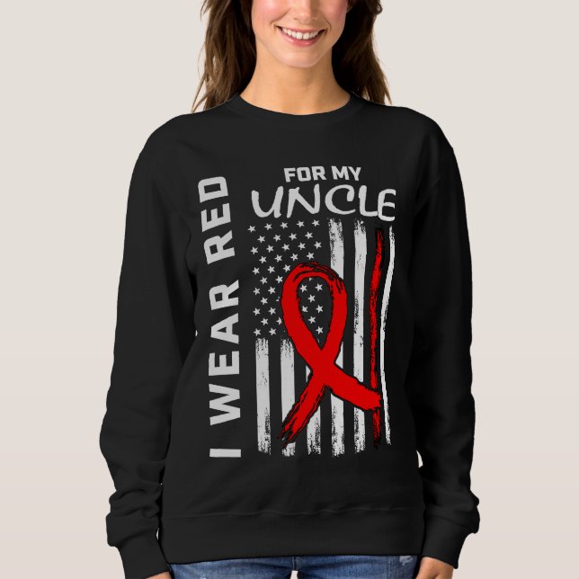 Red Ribbon Uncle Heart Disease Awareness American  T Shirt (Framsida)