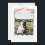 Red Ribbon Vapensköld Greenery Vintage julfoto Julkort<br><div class="desc">Red Ribbon Vapensköld Greenery Vintage jul Photo Helgdag Card. Det här vackra jullfotkortet har vattenfärgsgröna ytor med mjuk rosa och vapensköld som ram för ett foto. Det är perfekt om du är tittar för ett klassiskt,  söderut,  barnsligt julkort. Meddelande mig om du behöver justera eller matcha objekt:)</div>