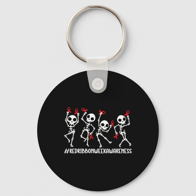 Red Ribbon Week Awareness Skeleton Halloween Women Nyckelring (Framsida)