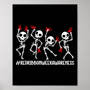 Red Ribbon Week Awareness Skeleton Halloween Women Poster