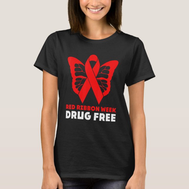 Red Ribbon Week Celebrate Life Keep Drug Free Anti T Shirt (Framsida)