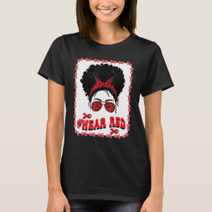 Red Ribbon Week Messy Bun Black Women Groovy Leopa T Shirt