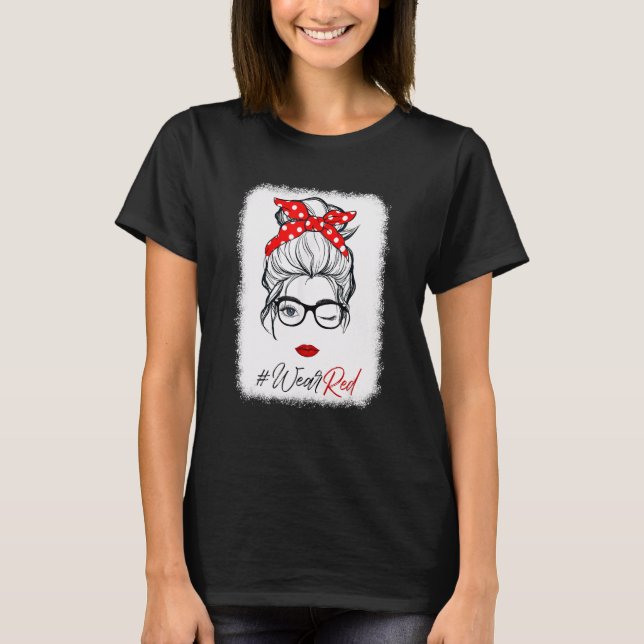 Red Ribbon Week Wink Öga Messy Bun Glasses Just Sa T Shirt (Framsida)