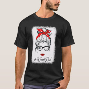 Red Ribbon Week Wink Öga Messy Bun Glasses Just Sa T Shirt