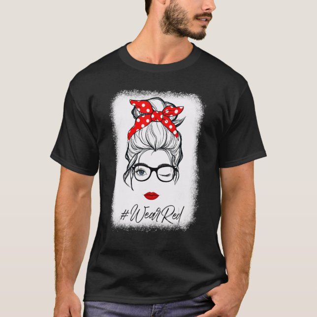 Red Ribbon Week Wink Öga Messy Bun Glasses Just Sa T Shirt (Framsida)