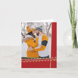 Red Ribbon Wrapped Foled-julfoto Card Helgkort