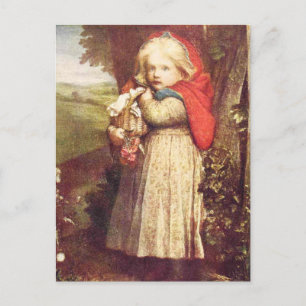 Red Riding Huva Clutching Basket Vykort