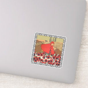 Red Riding Huva Fält Red Poppies Varg Framework Klistermärken