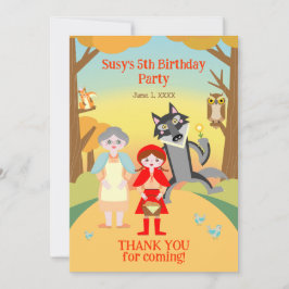 Red Riding Huva Girl Födelsedagsfest Tack Kort