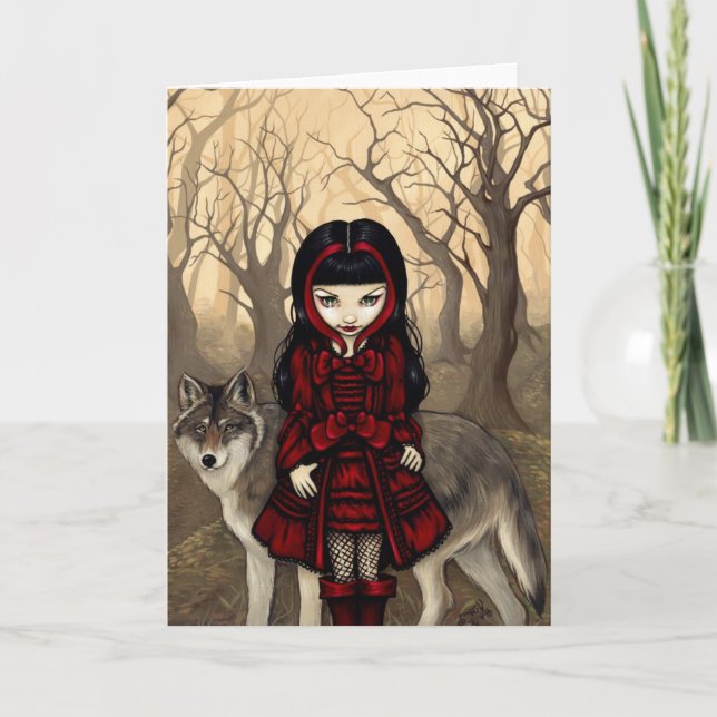 "Red Riding Huva in Autumn"-hälsningskort Kort (Framsida)
