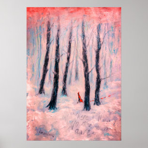 Red Riding Huva-like figur i en vinterskog Poster